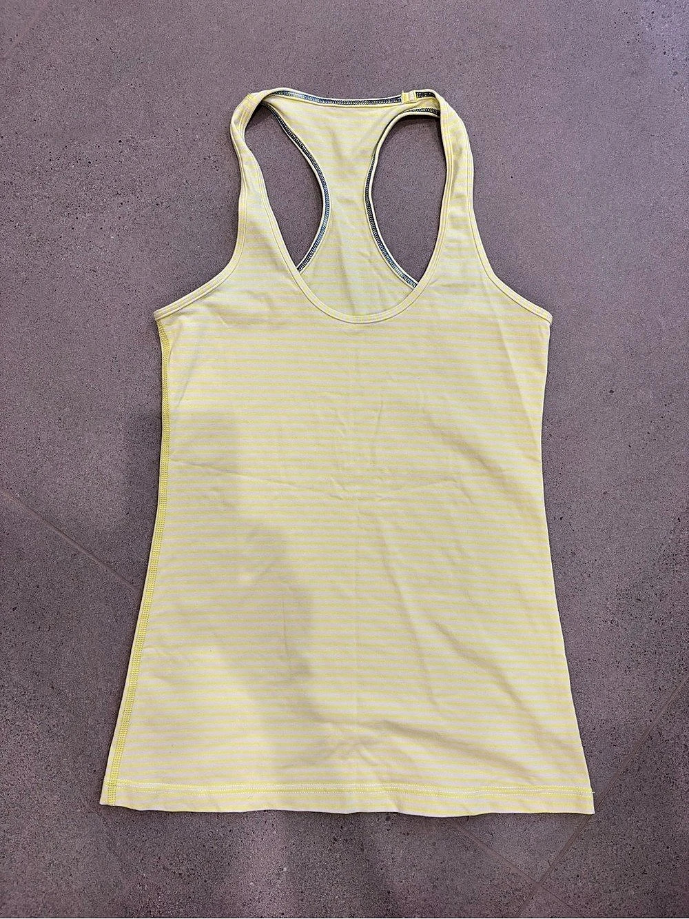 lululemon Cool Racerback Tank Striped Tank Yellow & White sz 6